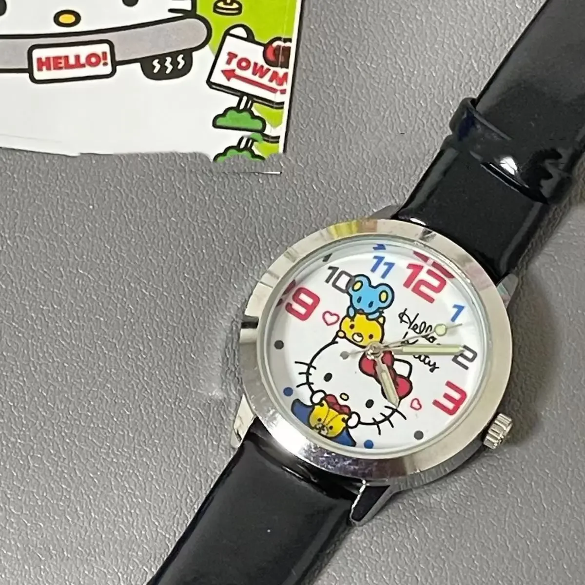 MINISO Disney Hello Kitty Children Watch Sanrio Anime Cartoon Faux Casual Quartz Ladies WristWatch Girls Children Birthday Gift 4