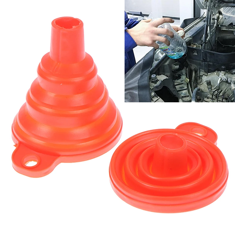 

1PC Portable Red Collapsible Silicone Funnel Car Truck Motorcycle Gasoline Fill Transfer Tool