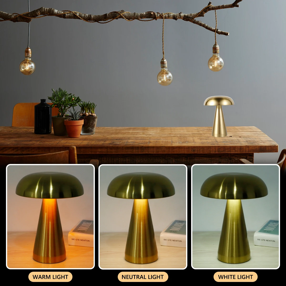 Mushroom Table Lamp Portable Cordless LED Desk Light Touch Control Night Light 3 Color Dimming Bedroom Living Room table lamp led night lamp