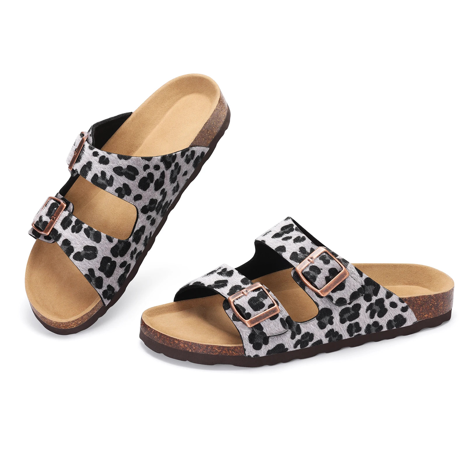 Comwarm Damen-Clogs mit Leopardenmuster, modische Freizeitsandalen, Slip-On-Outdoor-Slides, Korksohle, Sandalen mit Fußgewölbestütze – Detail 2