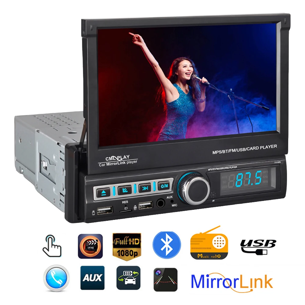 Car Stereo 1 Din Auto Radio Mp5 Player Bluetooth Automatic Telescopic