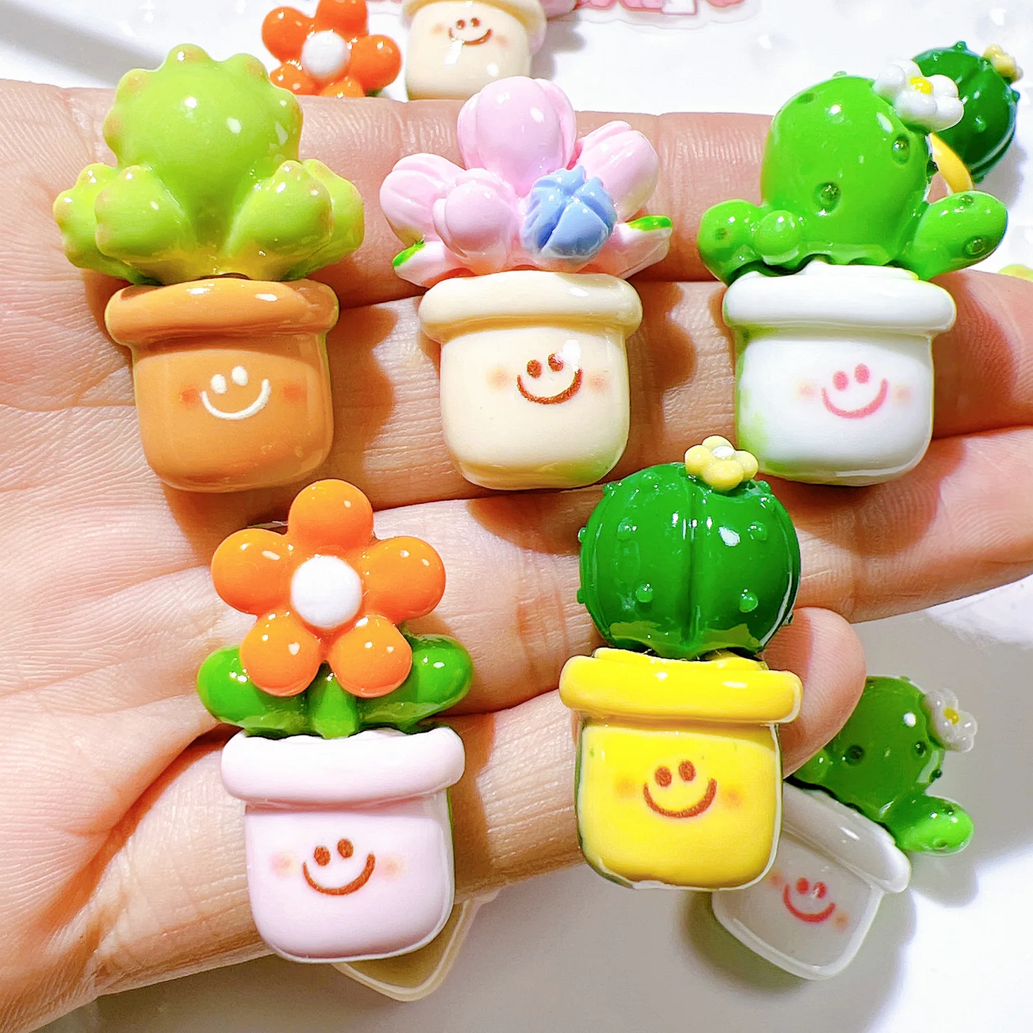 

20pcs DIY resin material multi-color flower cactus refrigerator hair clip production handmade material accessories