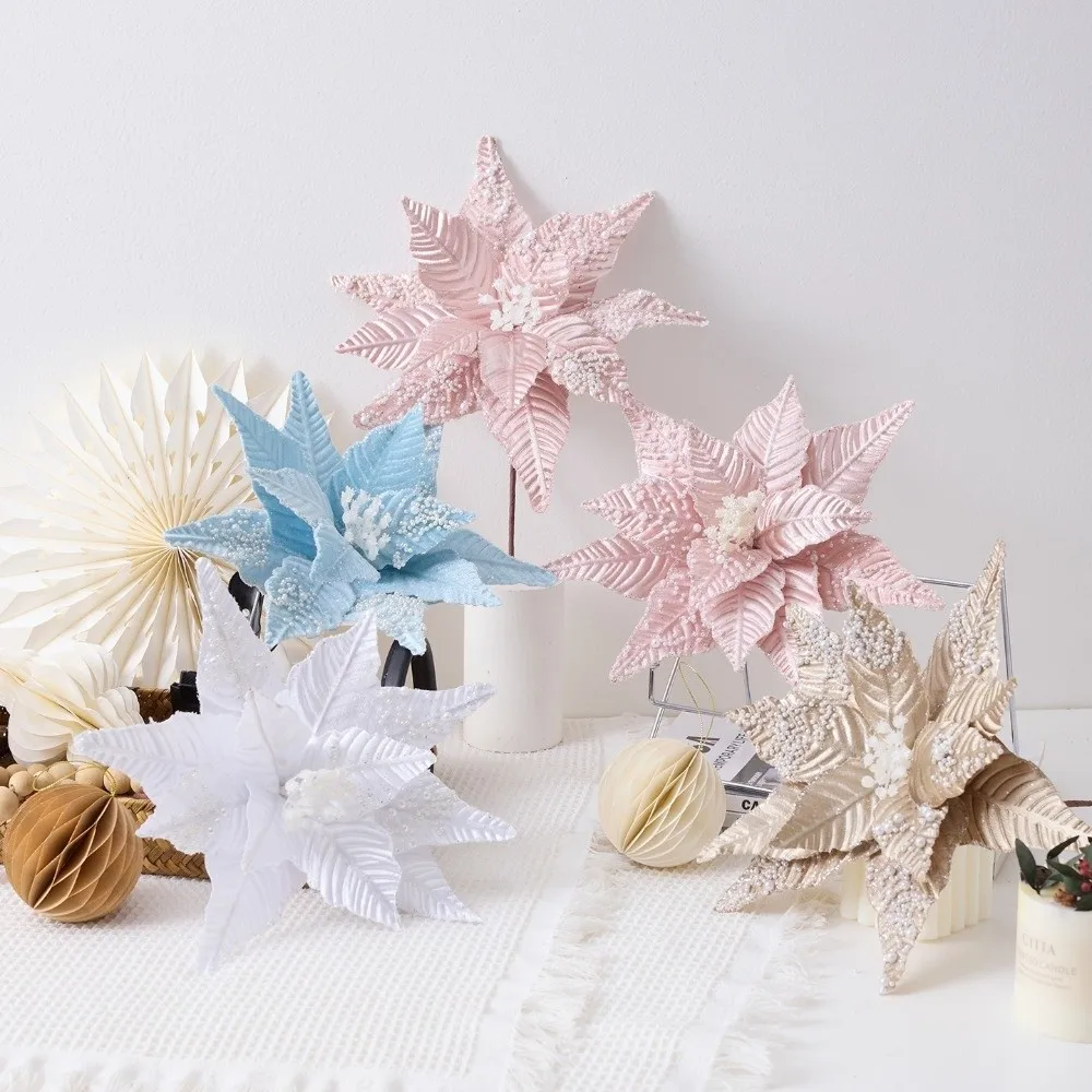 Artificial Poinsettia Flower Christmas Decoration Pink White