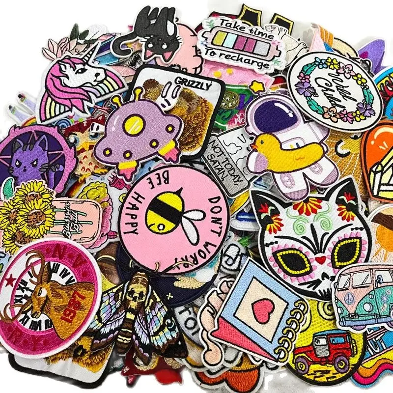 10/20/30/40/50PCS Random Mix Cartoon Iron On Patches for Clothing Decoration DIY Apparel Fabric Sticker Backpack Sewing Applique