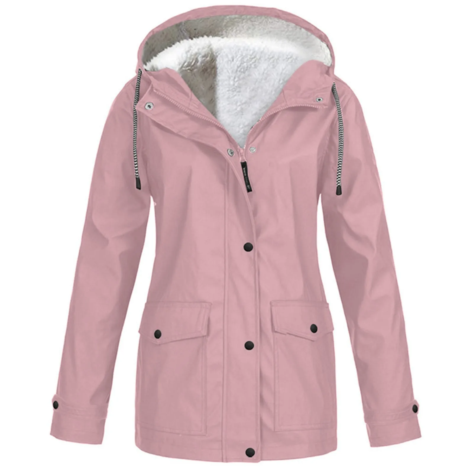 2024 Women's Thick Coat Fashion Autumn Winter Plus Velvet Outdoor Jacket Windproof Waterproof Mountaineering Hooded Overoat