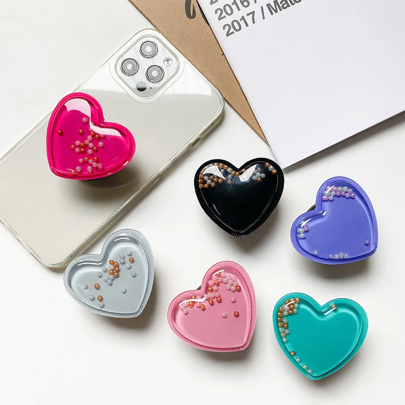 Quicksand Love Heart Finger Grip Holders Per Telefono Presa Popping Universale Griptok Supporto Espandibile Supporto Universale Liquido