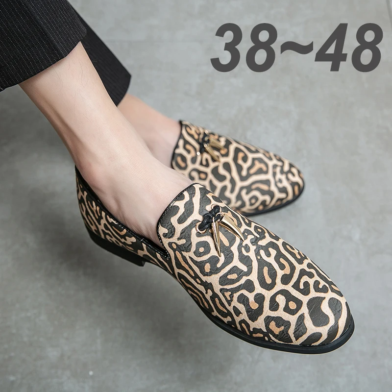 

Leopard Party Leather Mens Dress Wedding Luxury Designer Formal Fotwear Casual Business Driving Male Flats Shoes for Men Loafers