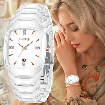 LIGE Fashion Luxury Woman Watch Simple Elegant Stainless Steel Casual Quartz Watches for Women Calendar Ladies Romantic Gift New
