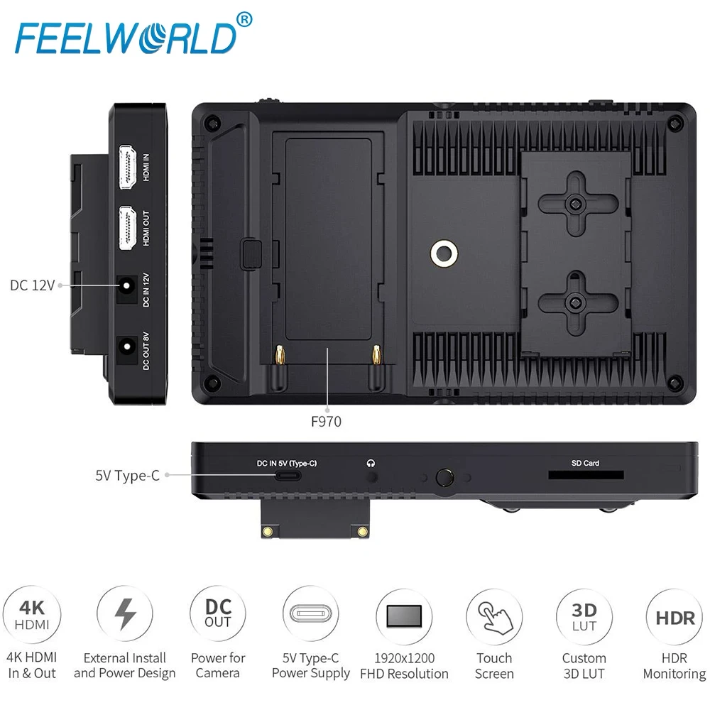Фото 7-дюймовый IPS-монитор FEELWORLD F7 PRO с сенсорным экраном, HDMI, 4K, 60 Гц, 3D, LUT, 1920x120, 0 IPS №3