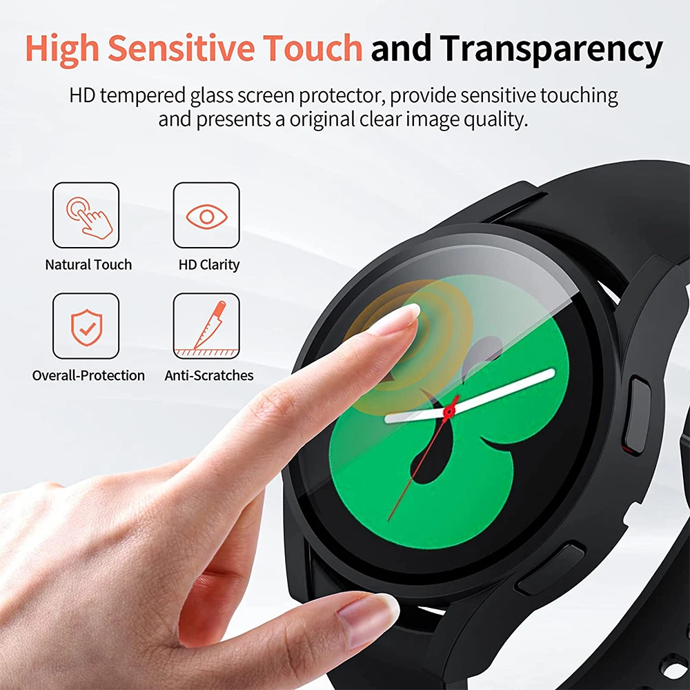 Tempered Glass+ PC Cover for Samsung Galaxy Watch 7 4 5 6 All Coverage Protective Bumper Case Galaxy Watch Accessories glass cover,watch screen protector case,watch cover,watch protective case,watch case,watch protective cover,watch screen protector