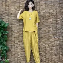  New Large Size Suit Female Summer Fashion Loose Short-sleeved T-shirt Casual Top Harem Pants Two-piece Set 