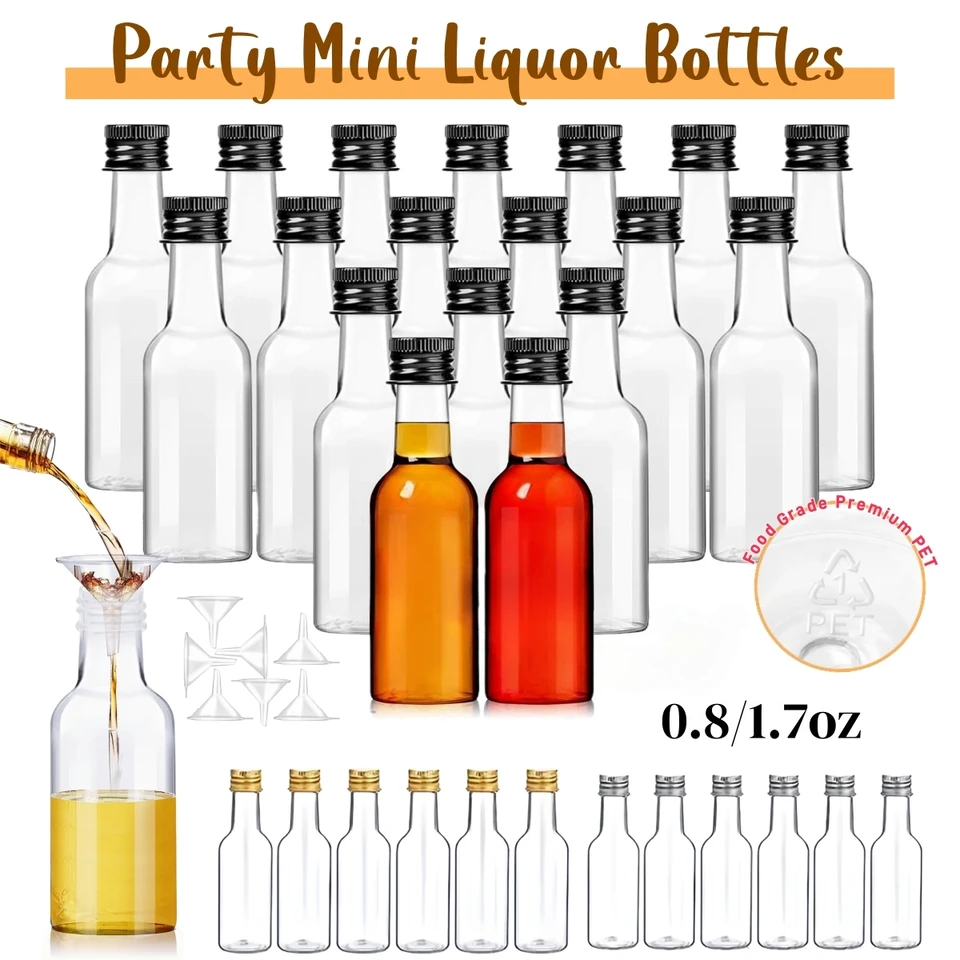 30 Pack 1.7oz Mini Plastic Liquor Bottles With Black Caps & 10 Funnels - Perfect For Party Favors, DIY, & Wedding Supplies - View #11