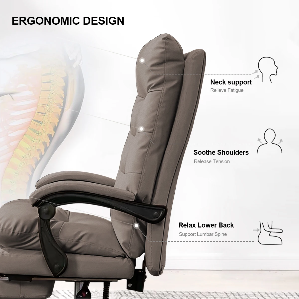 Comfortable Office Chair High Back Executive Desk Chair Leather Computer Gaming Chair Swivel Office Chairs with Footrest 4