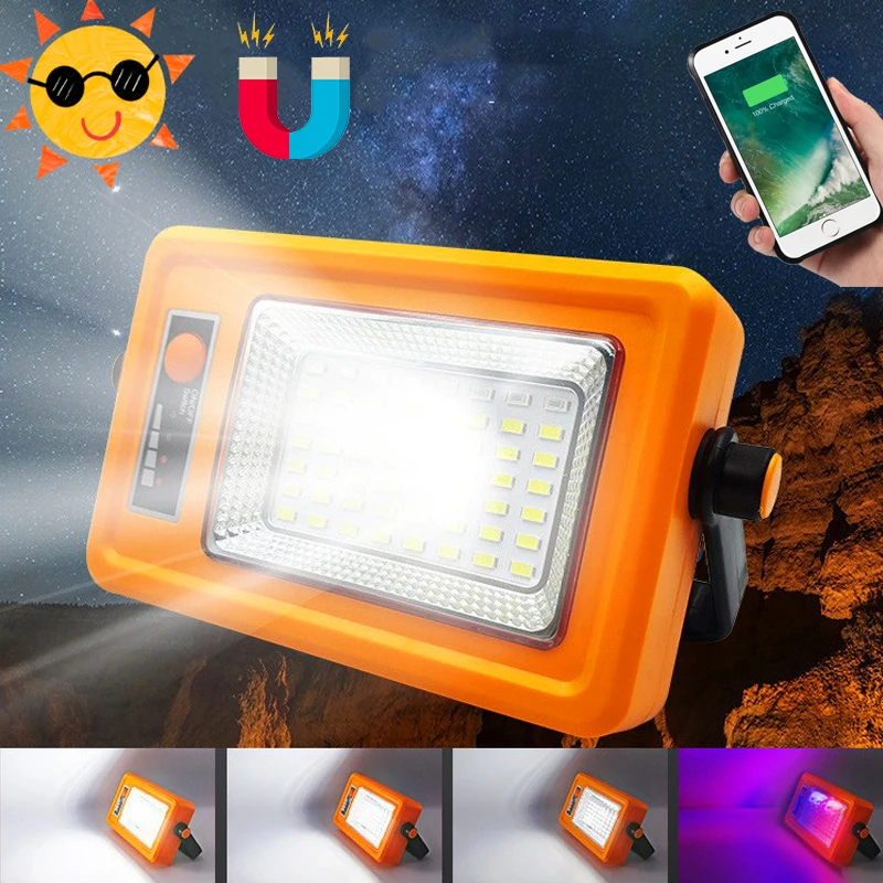 

56LED Portable Solar Work Light USB Rechargeable Lanterns Magnetic Flood Light Waterproof Hanging Tent Lamp Output Searchlight