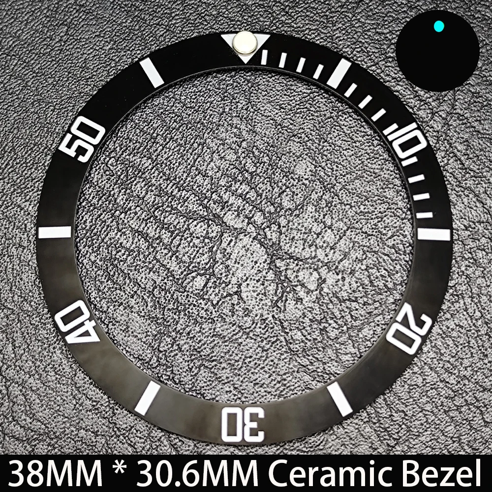 Elegant Blue Luminous Bezel GMT and Diving Watch Insert, Sloping 38mm x 30.6mm Ceramic/Aluminum