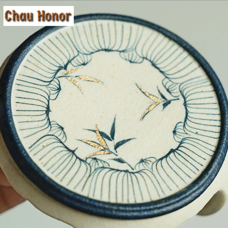 Blue And White Flint Red Teapot Cover Holder Aesthetic Gold Drawing Bamboo Cover Frame Zisha Pot Lid Shelf Coaster Tableware