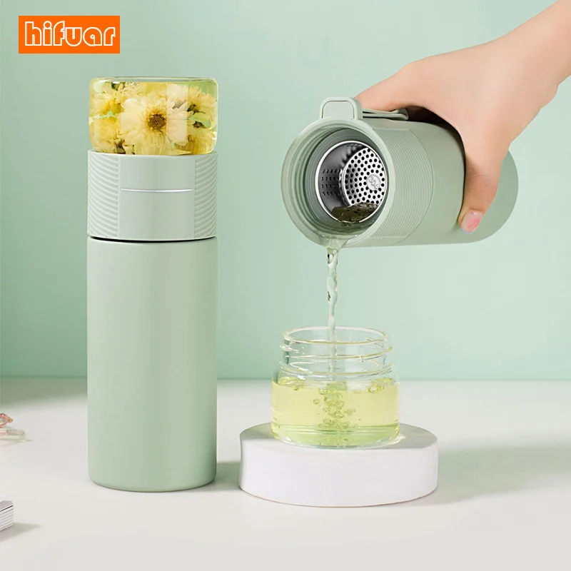 필터 포함 단열 컵, 차 메이커, 스테인레스 스틸 보온병, 유리 인퓨저, 차 및 물 분리, 500ml