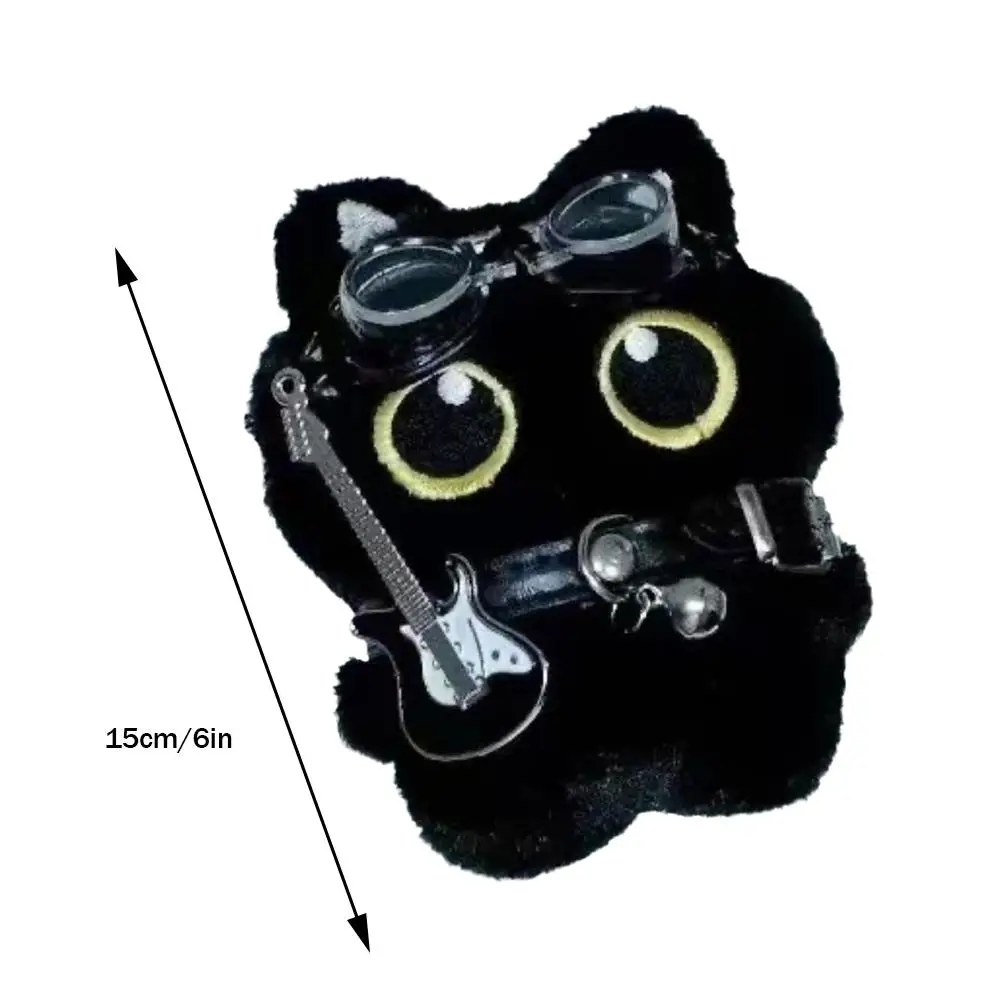 Black Cat Doll Pendant Punk Cute Rock Collar Guitar Plush Toy Holiday Birthday Gift Baby Pendant Keychain 15cm
