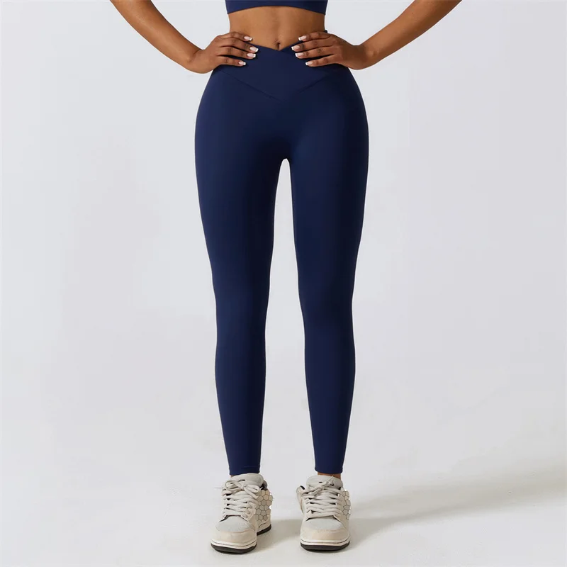 solid color V shape Elastic Hight Waist Yoga Pant Tight Gym