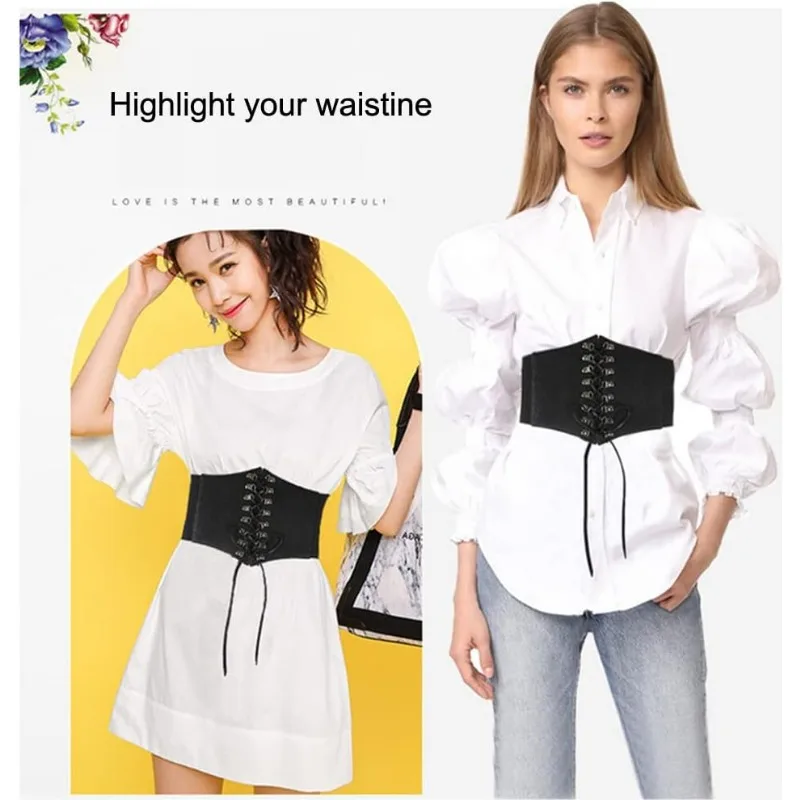 Black Lace-Up Elastic Corset Waist Belt