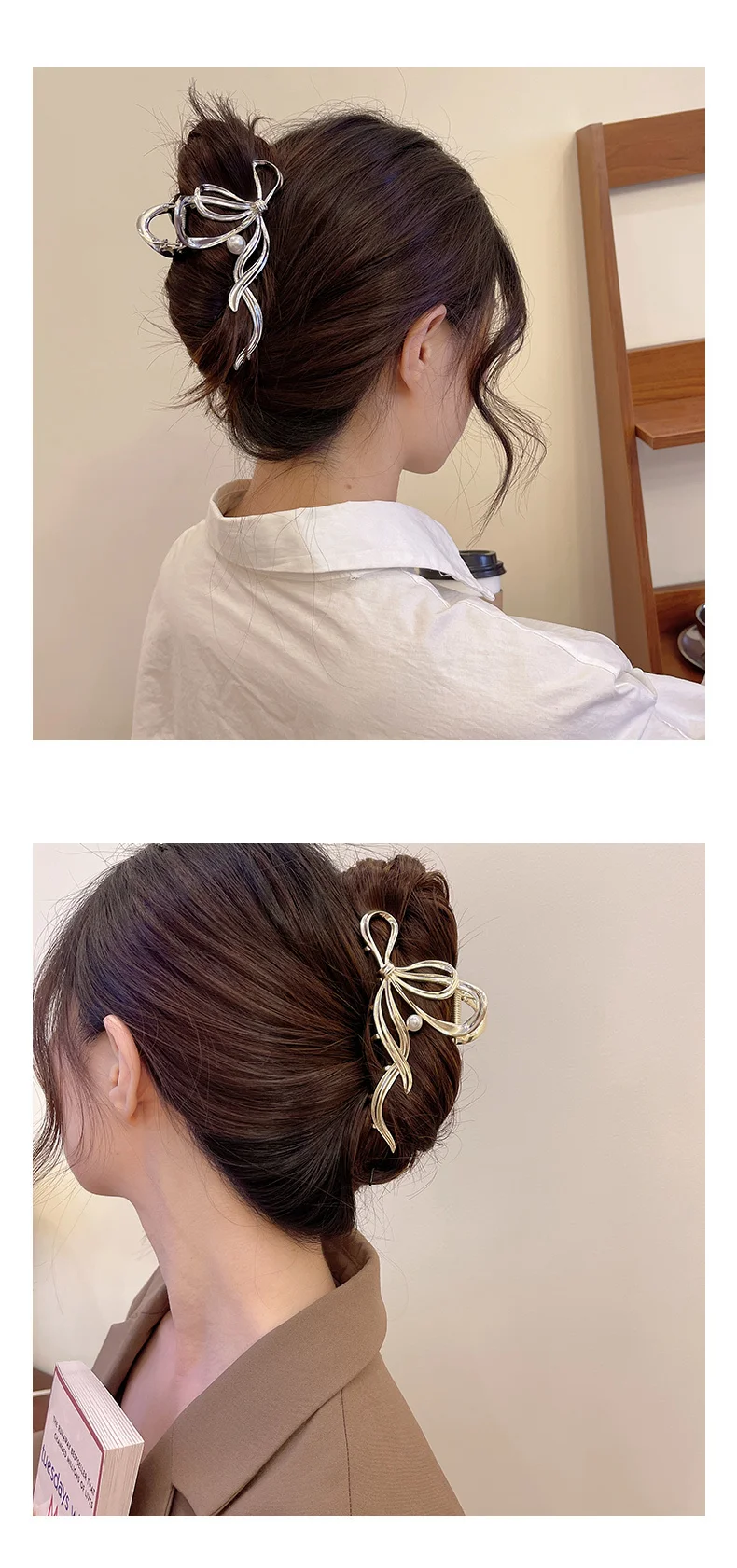 Neue Bogen Perle Haar Klaue Clips Mode Pferdeschwanz Shark Clip Metall Haar Greifer Casual Klaue Clip Haar Zubehör Für Frauen mädchen – Detail 6