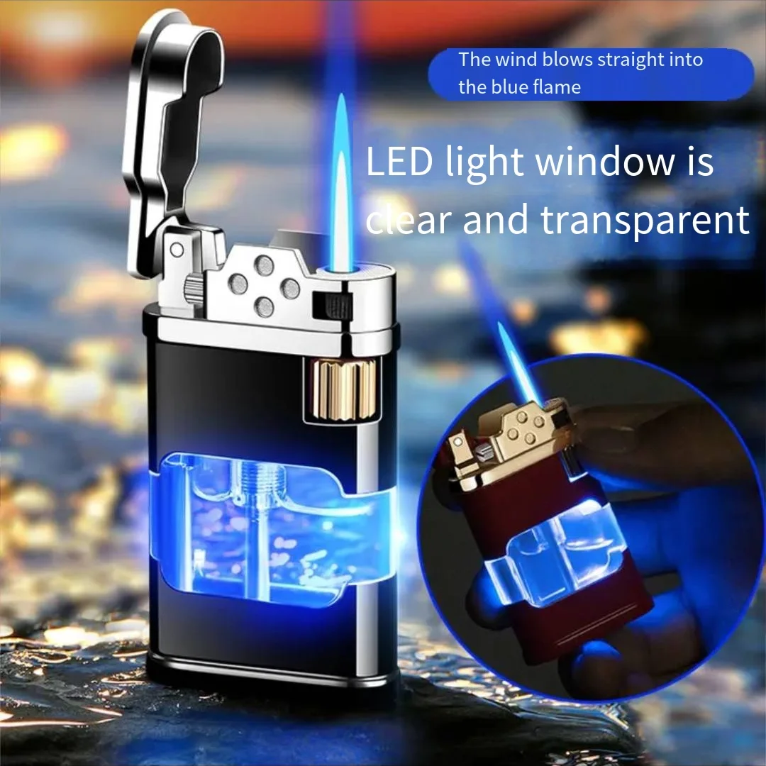 Creative Retro Straight Jet Blue Flame Butane Torch Lighter Transparent