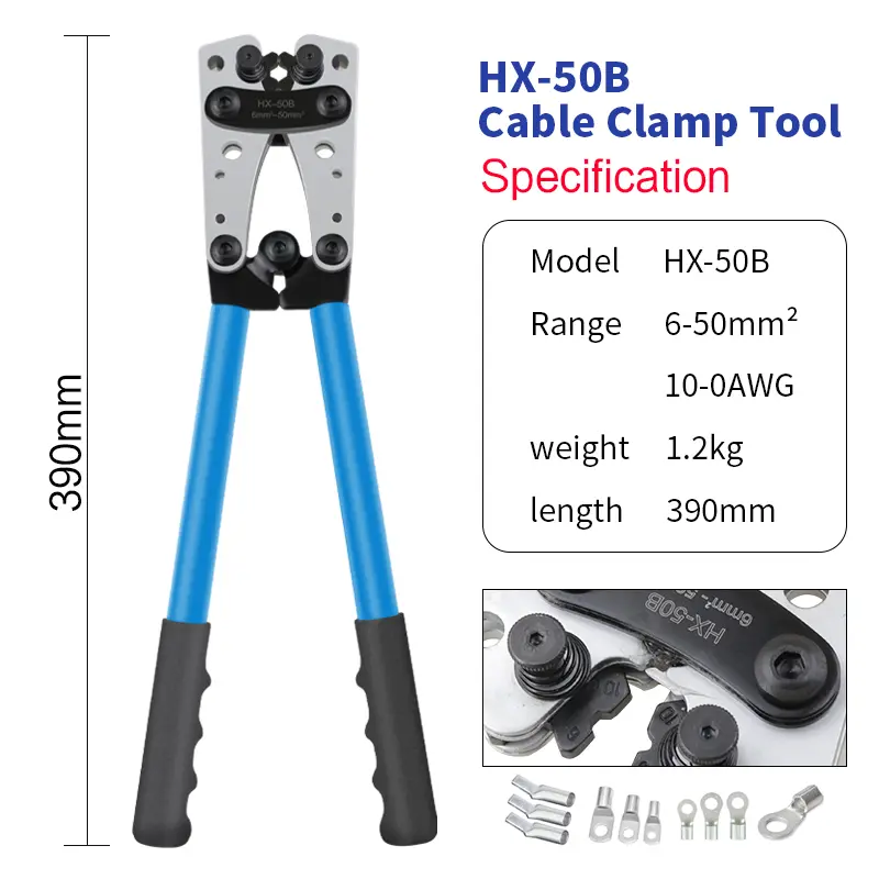 Portable Cable Manual Crimping Tool HX-50B Crimping Pliers 6-50mm²/ AWG 10-0 Ferrule Terminal Crimper Hexagonal Wiring Pliers image 7