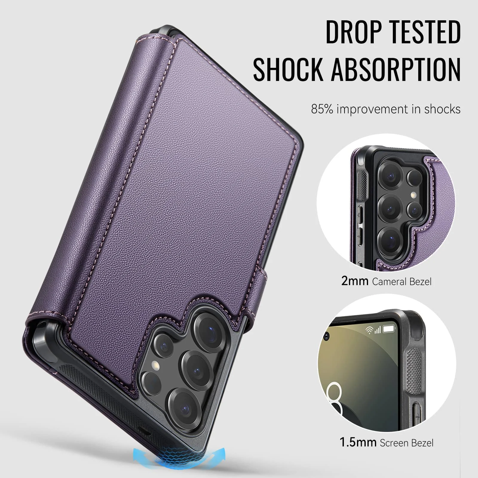 Magnetic PU Leather Wallet Case with RFID Card Holder and Stand – Slim Shockproof Flip Cover