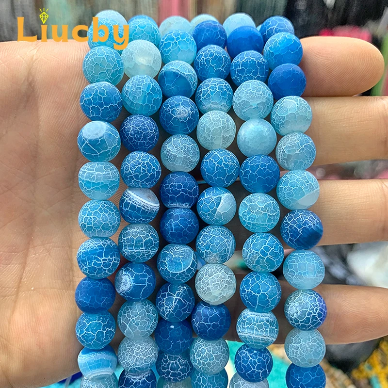 Handgefertigte, frostgeschälte Krabben-Achatperlen in Seeblau für Schmuckherstellung, DIY, Subkulturen, Armbänder, Dekoration, Handwerk, 15'-Strang, 6/8/10MM – Detail 3