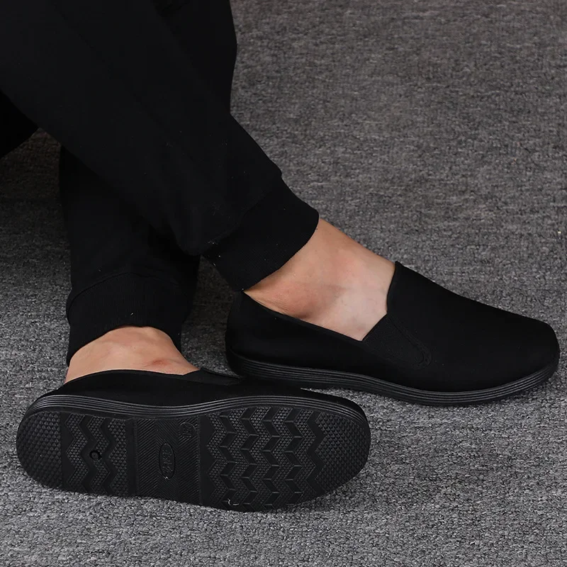 Casual Shoes Beijing Men's Cloth Shoes Slip-On Work Shoes Full Black Bottom Cloth for Street Vendors Lazy One-Step-On