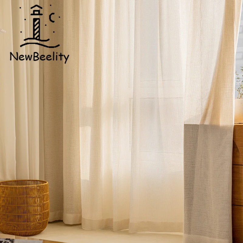 

Japanese-style Curtains for Living dining Room Bedroom Log Wind Light Transparent Cream Curtains Cotton Linen Ins French Window