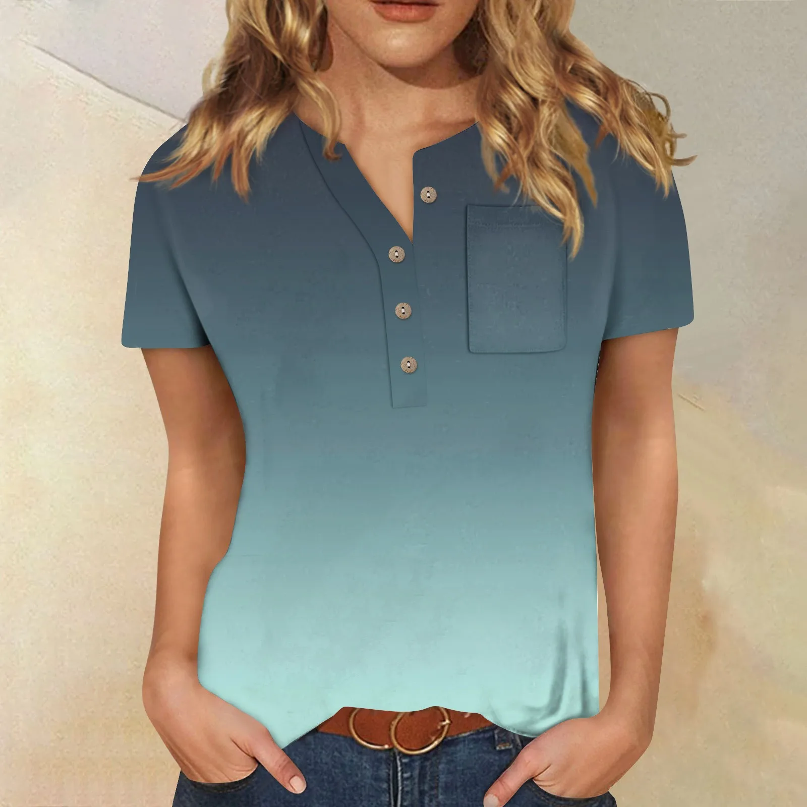 

Женская футболка с коротким рукавом, повседневный топ с воротником на пуговицах, в стиле ретро, с нагрудным карманом, на лето