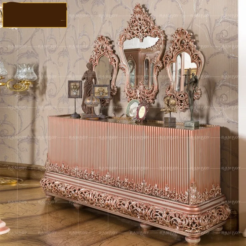 

European style side solid wood carved living room lockers household wall tea cabinet porch