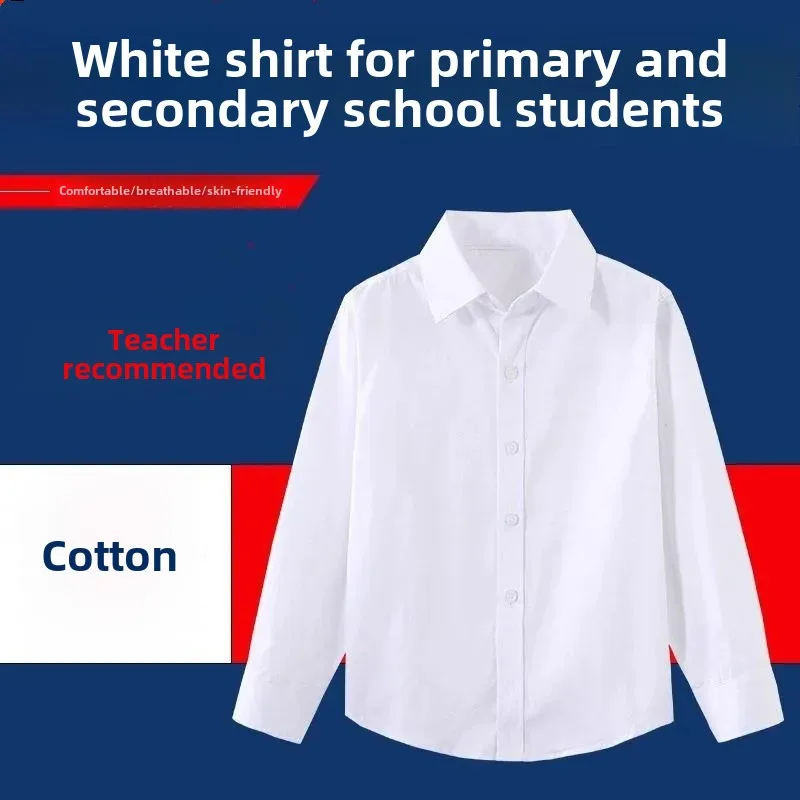 Pure Cotton Long Sleeve White Shirt Children's Performance Outfit Primary School Uniform for Boys And Girls Students