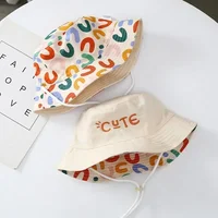 Double Sided Baby Bucket Hat Cute Letter Embroidered Children Boys Girls Fisherman Panama Cap Summer Outdoor Kids Sun Hat 1