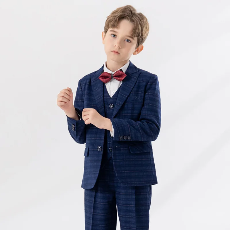 

Детский осенний деловой клетчатый костюм, костюм для мальчиков, свадебное пианино, хор, костюм для выступления, детский Блейзер, жилет, брюки, наряды