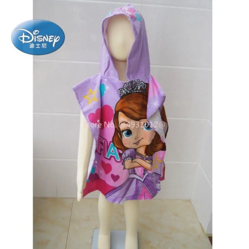 Disney Cotton Sofia Princess Purple Baby Girls Hooded Towel Cloak Absorbent Bathrobe Toddler Baby Bath Towels 50X110cm
