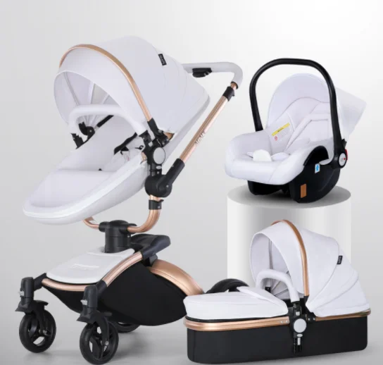 AGAPE-Carrinho De Bebê De Luxo, Alta Vista De Couro, Carrinho 3 em 1 para 0-3 Anos, Design De Rotação 360 °, Alta Qualidade, Pram De Bebê 4 Rodas