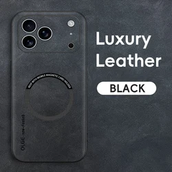 Luxury Leather Magnetic Wireless Charging Phone Case - Shockproof and Magsafe Compatible Cover for iPhone 17 Air (Black)