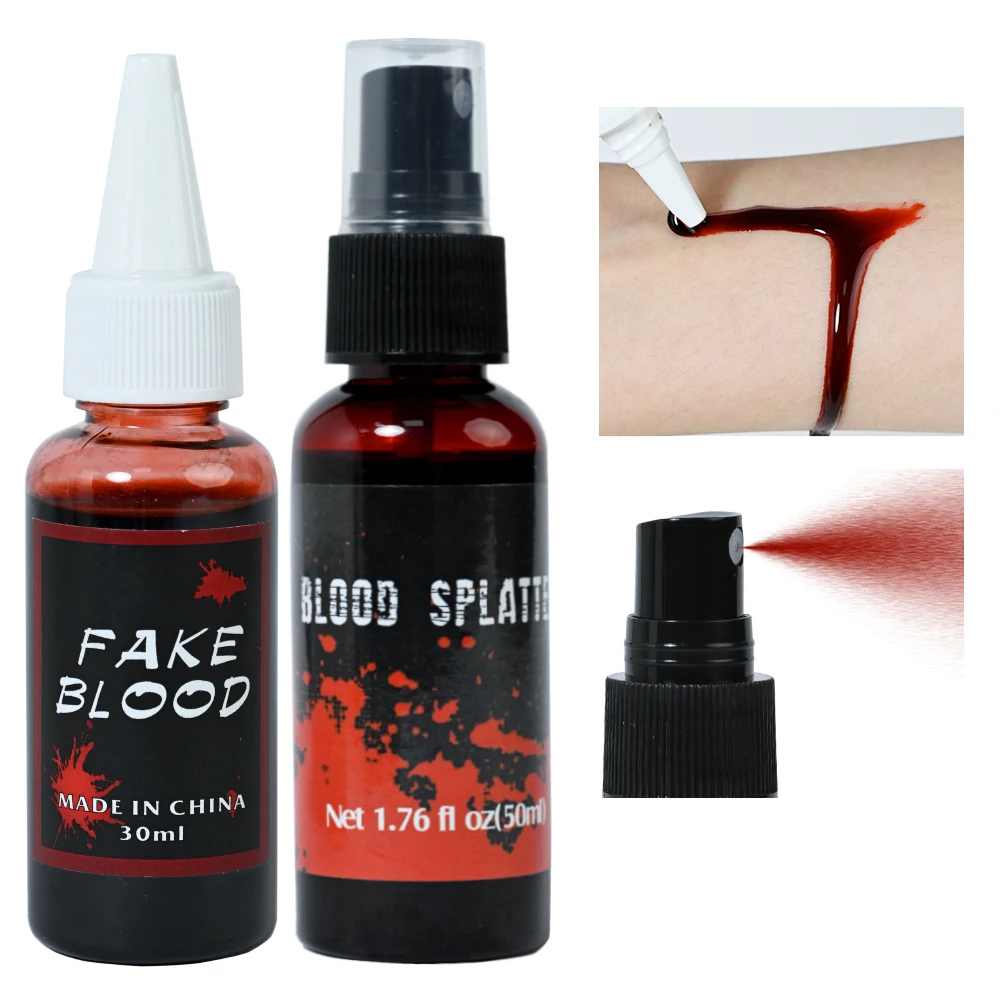 Halloween Fake Blood Makeup Kit Halloween Tattoo Stickers Wound Tattoo Stickers black lipstick white lipstick Halloween Makeup 2