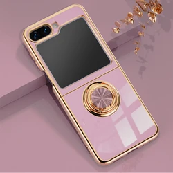 Electroplate Solid Color Magnetic Ring Holder Phone Case for Samsung Z Flip 7 (Purple)