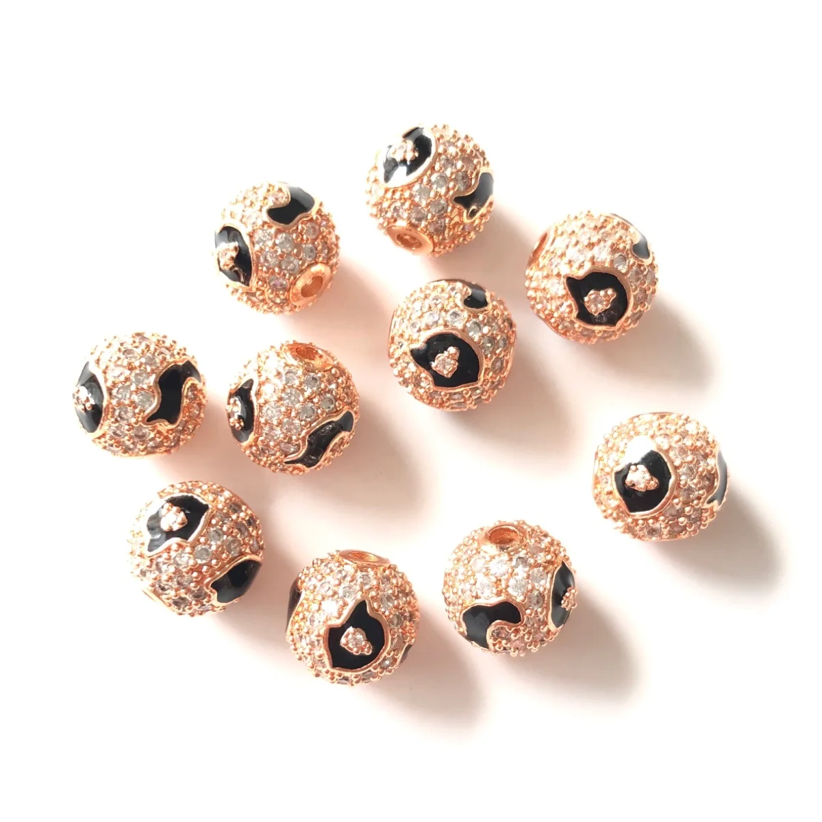 10pcs/Lot 10mm Black Leopard Print Pattern Zirconia Paved Ball Spacers Beads for Women Bracelet Necklace Waist Jewelry Accessory