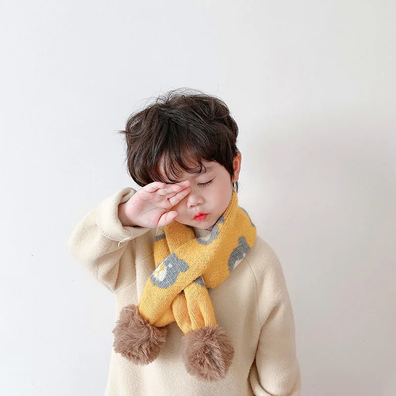 Candy Color Baby Knitted Scarf Autumn Winter Warm Scarves for Toddler Boy Girl Korean Ins Kids Children Cross Neckerchief