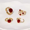 Bagues géométriques Vintage rouge goutte à goutte d'huile pour femmes, en acier inoxydable, couleur or, ouverture en cœur, bagues réglables, bijoux, nouveau 2025