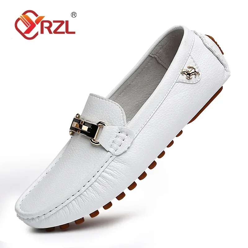 

YRZL Loafers Men Handmade Leather Shoes Casual Driving Flats Slip-on Shoes Luxury Comfy Moccasins Shoes for Men Plus Size 37-48