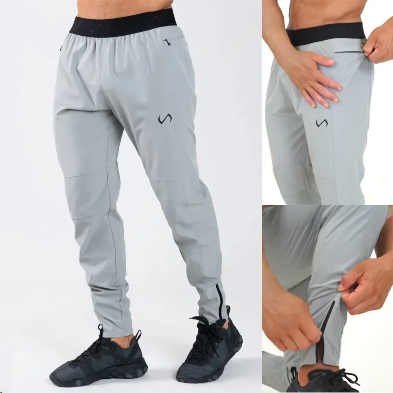 Men's Outdoor Running Fitness Pants Basketball Shorts Dry Quick Zipper Cuffed Training Trousers Sporty American Style