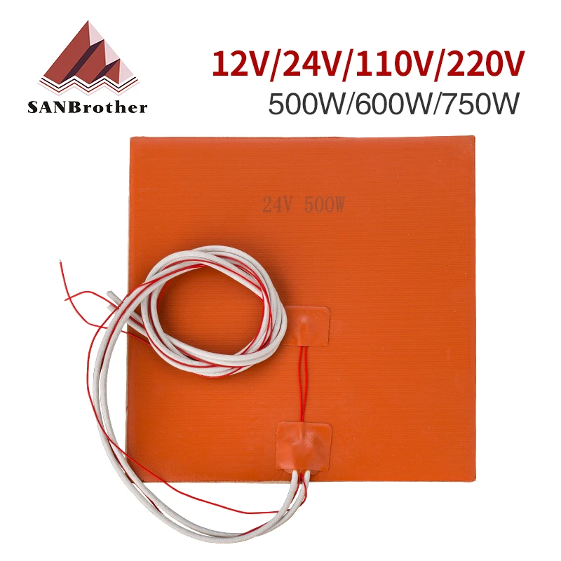 Almofada de Aquecimento de Cama Aquecida Silicone Impermeável 220 300 310 mm 12 24v 110v 220v para a Impressora 3d Ender3 Cr10 Parte Cama Quente 500 600 750w