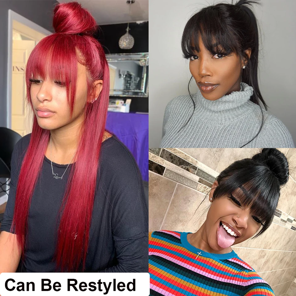 Brazilian Straight Bob Wig With Bangs For Black Women Short Bob Full Machine Human Hair Wigs Glueless Fringe Wig For Women Remy Full Machine Wigs Aliexpress
