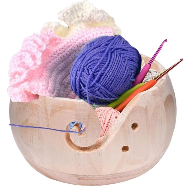 Knitting Bowls For Yarn Solid Wood Knitting Bowl With Holes Perfect Yarn  Holder Bowl For Crocheting