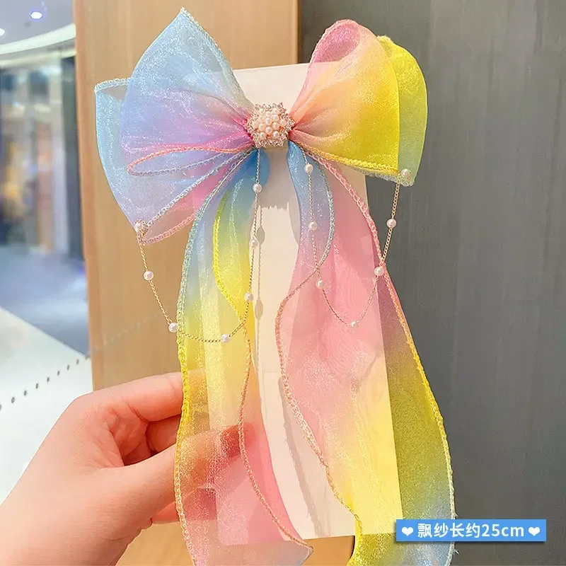 Kids Accessories Hair Pin Rainbow Bow Braided Hairpin Headpiece Princess Ponytail Streamer Hair Clip Girls Accessories